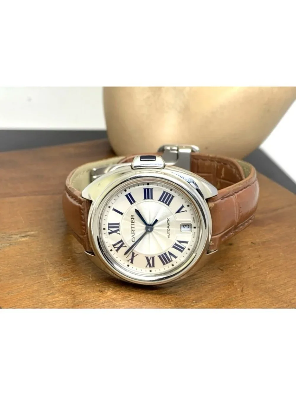 Cartier Cle WSCL0017 Womens Watch Swiss Automatic Silver Dial Brown Leather 35mm